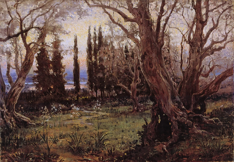 José Garnelo y Alda - Ulivi e cipressi